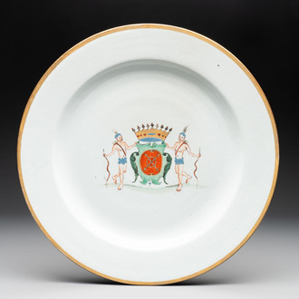 A massive and rare Chinese armorial dish with the arms of Sioc'han de Kersabiec, Kangxi, ca. 1715