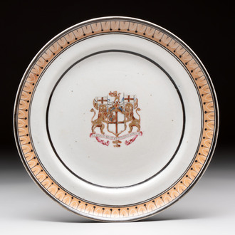 A Chinese famille rose 'Honourable British East India Company' armorial plate, Jiaqing, ca. 1800