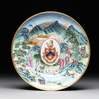 A rare Chinese Canton famille rose armorial soup plate with the arms of Wight, ca. 1810