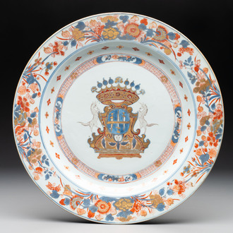 A  rare Chinese armorial imari-style dish with the arms of Ferrand for the French market, Kangxi, ca. 1715