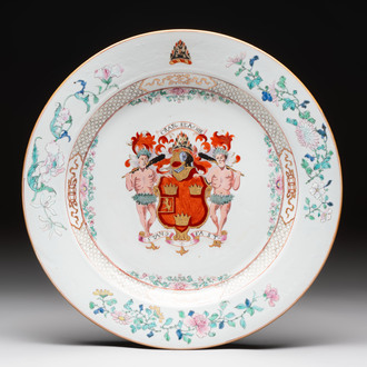 A fine Chinese armorial dish with the arms of Grant for the English market, Yongzheng, ca. 1730