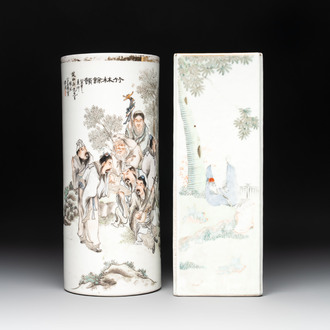 Two Chinese qianjiang cai hat stands, Xin Yuan Xuan Zao 鑫源軒造 mark, dated 1923 and Tongzhi mark, dated 1888