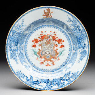 A Chinese armorial soup plate with the arms of Gold with Bulkely in pretence for the English market, Yongzheng, ca. 1724