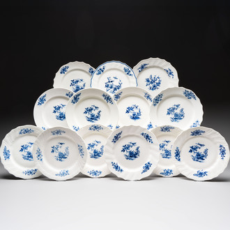 13 blue and white Tournai porcelain plates with floral design, 18/19th C.