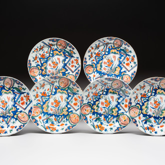 Six polychrome Dutch Delft 'lightning' plates, 18th C.