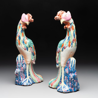 A rare pair of Chinese famille rose models of phoenixes, Qianlong