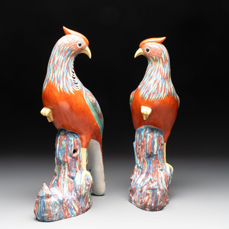 A pair of famille rose-style models of pheasants, Samson, Paris, 19th C.