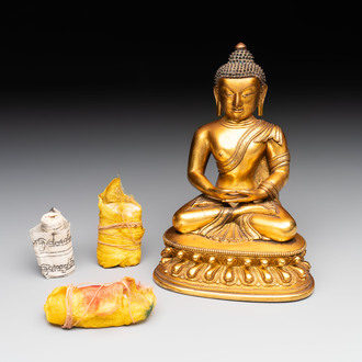 A fine Sino-Tibetan gilt-bronze figure of Buddha Shakyamuni, 17th C.