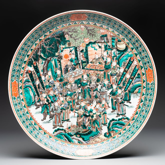 A massive Chinese famille verte dish with narrative design, 19th C.