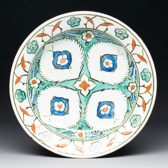 A polychrome Iznik pottery dish with stylised floral design, Turkey, ca. 1600