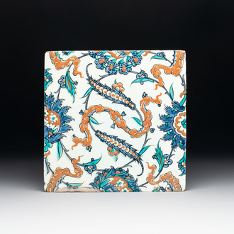 A fine polychrome Iznik pottery tile with floral and cloud-band design, Turkey, 2nd half 16th C.