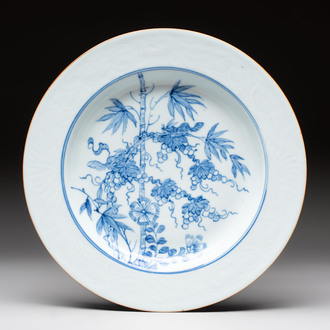 A Chinese blue and white plate with floral design, Johanneum mark, ex-collection of August the Strong, Yongzheng