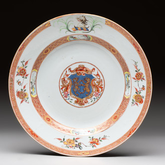 A Chinese famille rose armorial plate with the arms of Carter for the English market, Kangxi, ca. 1722