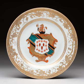 A Chinese armorial plate with the arms of Hanbury with Comyn in pretence, Yongzheng, ca. 1735