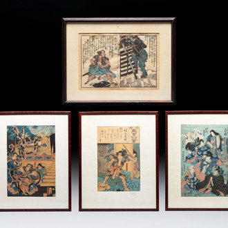 Utagawa Kuniyoshi 歌川 国芳 (1797-1861) and Utagawa Kunisada 歌川国貞 (1786-1865): 'Four Woodblock Prints', Edo, 19th C.