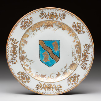 A Chinese armorial plate with the arms of West for the English market, Yongzheng, ca. 1733