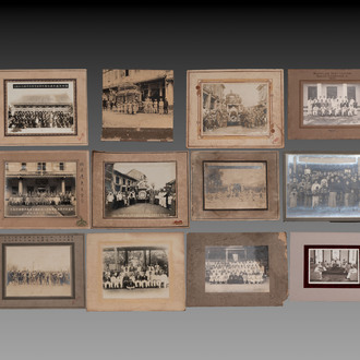 A varied collection of 12 group photos of people of China, Taiwan and Singapore, 20th C.