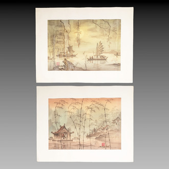 Bui Huy Hieu (1937-2006): 'Chua Thay' and 'Qua Rung Phong Lan', ink and colour on silk, 20th C.