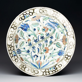 A polychrome Iznik pottery dish with floral design, Turkey, ca. 1600