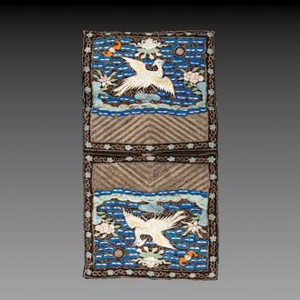 A pair of Chinese gold-thread-embroidered silk 'rank badges' with pheasants, 19th C.