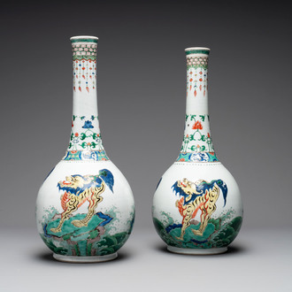 A pair of large Chinese famille verte 'mythic animals' vases, Kangxi