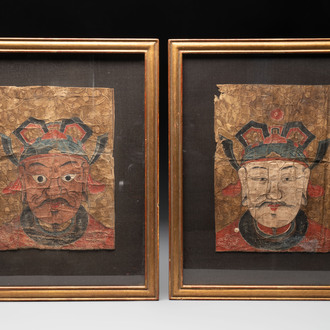 Vietnamese school: 'Two Portraits of Taoist Shamans Dao', ink and colour on parchment, 18/19th C.
