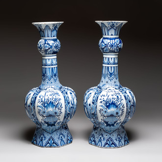A pair of monumental blue and white Delftware vases, Desvres, ca. 1900