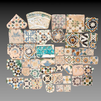 A varied collection of 46 polychrome Spanish and two Islamic tiles and fragments, 13/16th C.
