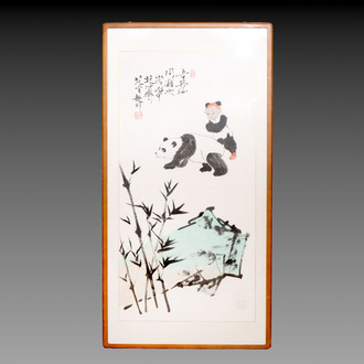 Fan Zeng 范曾 (1938): 'Panda and Boy', ink and colour on paper