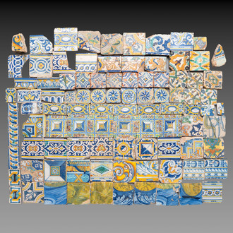 A large and varied collection of 94 polychrome and maiolica tiles and tile fragments, Spain, 16/17th C.