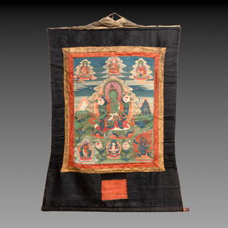 A Tibetan thangka depicting Green Tara, 19th C.