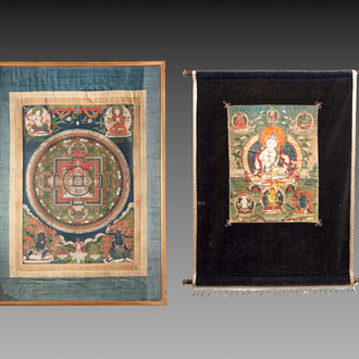 Two Tibetan thangkas, 19th C.