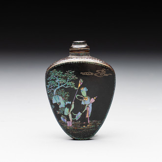 A Chinese lacquered and mother-of-pearl-inlaid 'Chang'e 嫦娥' snuff bottle, Qianlong mark and of the period