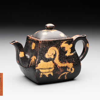 A Chinese gilt and black-lacquered Yixing teapot and cover, Qianlong mark and of the period