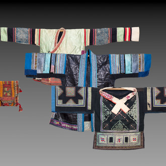 Three Chinese 'Miao' jackets and a pocket, 20th C.