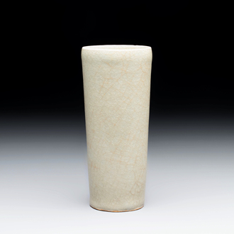 A rare Chinese Longquan celadon cylindrical vase, Southern Song