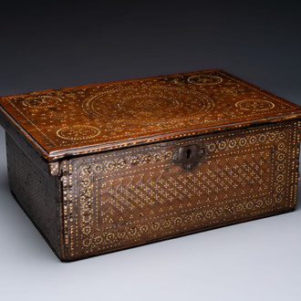 A Hispano-Moresque bone-inlaid wooden chest, Spain, 16/17th C.