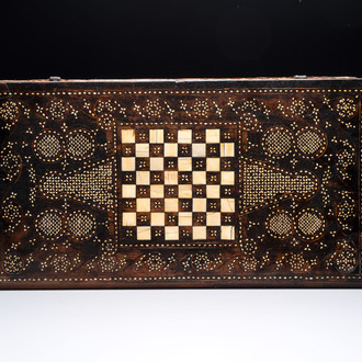 A Mudejar-style bone-inlaid wooden 'chess board' box, Spain, 17th C.