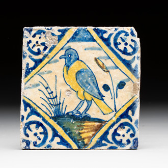 A polychrome Antwerp maiolica 'bird' tile, late 16th C.