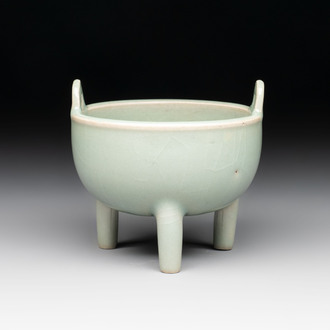 A small Chinese Longquan celadon tripod 'ding-form' censer, Southern Song