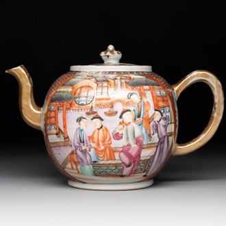 A Chinese Canton famille rose 'mandarin subject' teapot, Qianlong