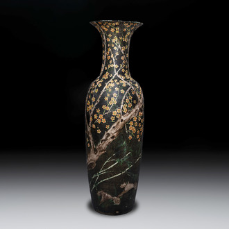 A massive Chinese famille noire 'prunus blossoms' vase, Kangxi mark, 19th C.