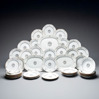 An impressive Chinese gilt-decorated grisaille 42-piece armorial dinner service with the arms of Lumsden for the English market, Qianlong, ca. 1785