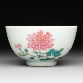 A fine Chinese famille rose 'peony' cup, Qianlong mark and of the period