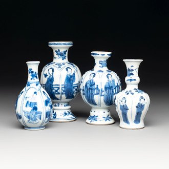 Four Chinese blue and white 'Long Eliza' miniature vases, Kangxi
