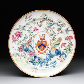 A rare Chinese Canton famille rose armorial plate with the arms of Wight, ca. 1810