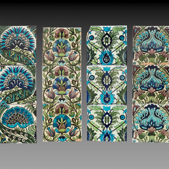 12 polychrome William de Morgan Persian-style tiles, 19th C.
