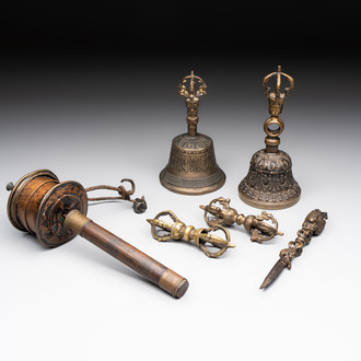 Six various Tibetan ritual objects, 19/20th C.