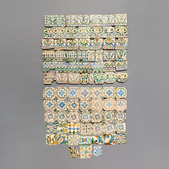 A large and varied collection of 82 polychrome tiles, Spain, 16/17th C