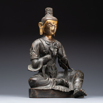 A Sino-Tibetan parcel-gilt-bronze figure of a Bodhisattva, 19/20th C.
